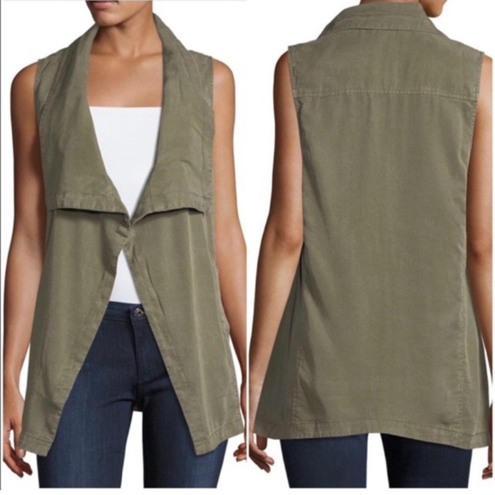 Splendid olive green XS utility vest- open shawl collar with pockets